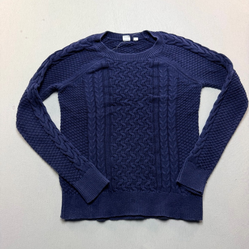 Gap Cable Knit Sweater Women Extra Small Blue Excellent Crew Neck Raglan Sleeve